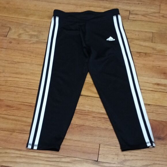 Adidas Girls Three Stripe Athletic Capri Leggings sz M 10/12 - Picture 1 of 4